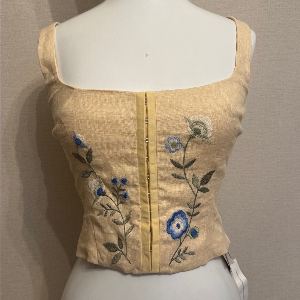 Reformation Juliet Linen Top Yellow - Size 2 - Picture 2 of 13